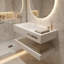 Lavabo de salle de bain flottant mural en résine de pierre 36 "avec vasque en forme de V, tablette ouverte et siphon en P inclus-125381316-125381315