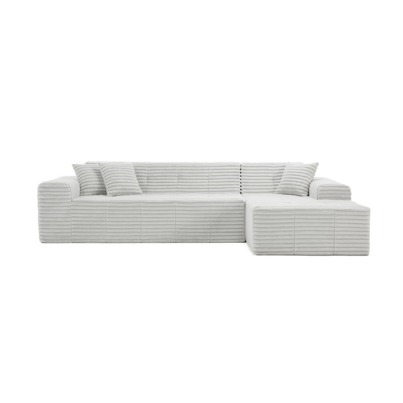 Upholstered 2-Piece Light Gray Faux Rabbit Fur Flannel Sofa With Pillows – All Foam Compressed And No-Assembly Modular Design