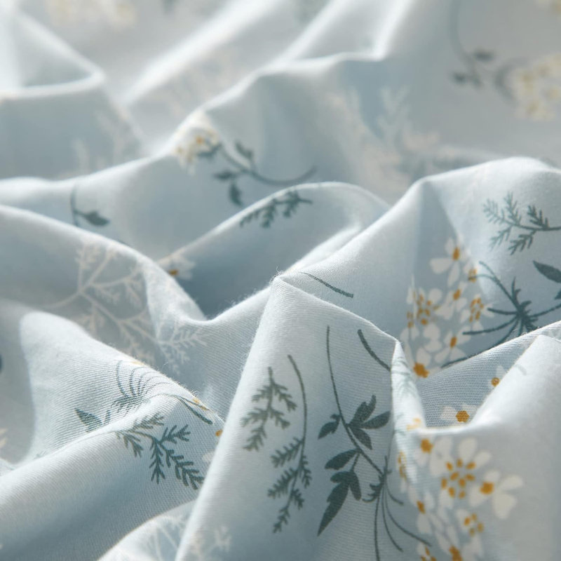 Microfiber Comforter Set, Light Blue Floral, Queen Comforter + 2 Standard Shams