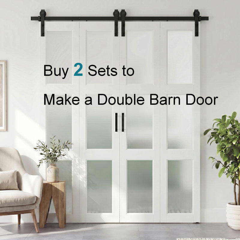Porte de grange simple à panneau en verre givré 1-Lite avec ensemble de quincaillerie d'installation, 28 po x 84 po