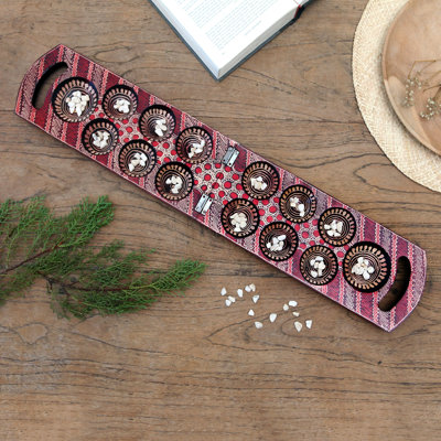 Novica Handmade Red Clever Leisure Batik Wood Mancala Game