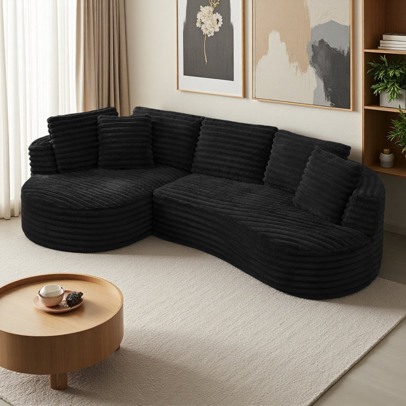 Canapé modulaire surdimensionné Boneless, Velours côtelé noir, Orienté à droite
