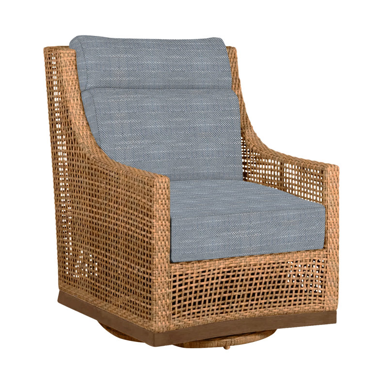 Outdoor Peninsula Gliding Wicker/Rattan Chair with Cushions, Rollo Chambray InsideOut® Linen, Light Raffia/Natural Sandalwood
