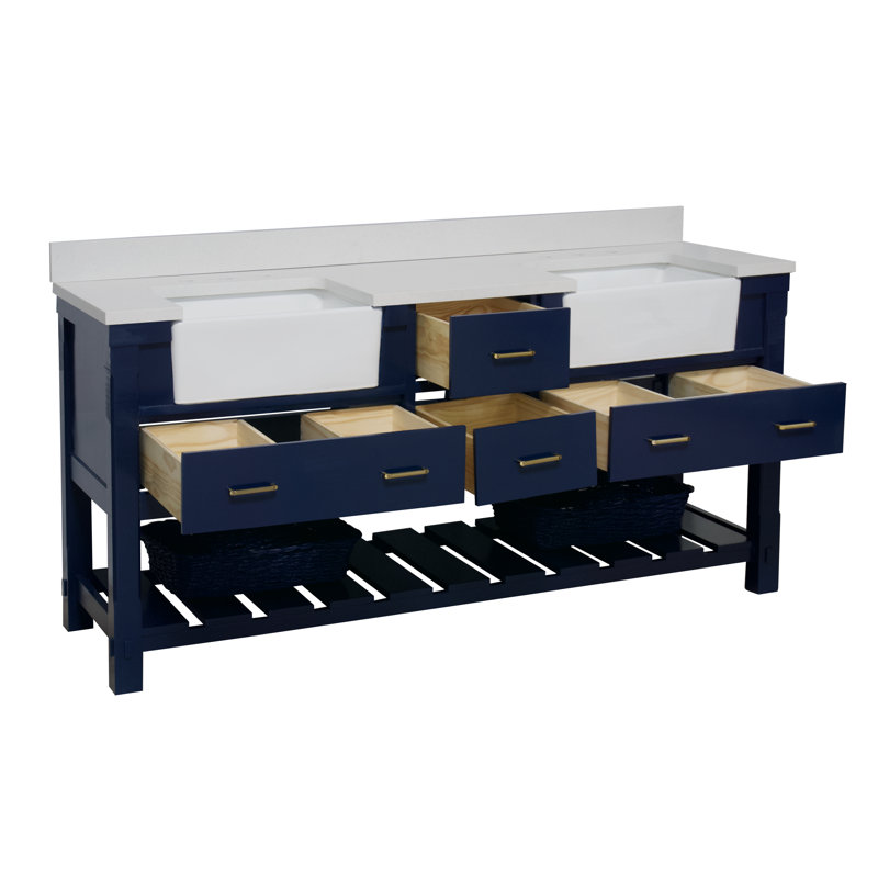 Hitton 72'' Double Bathroom Vanity with Top, Royal Blue, Quartz