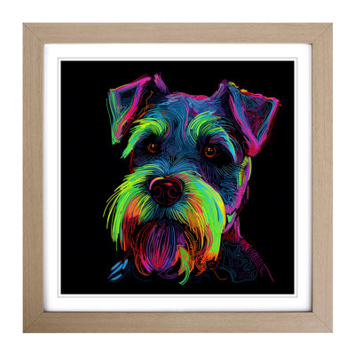 Schnauzer Neon - Single Picture Frame Square Print on Wood