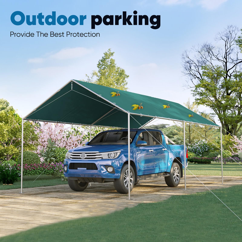 Quictent 10X20ft Heavy Duty Carport Outdoor Car Canopy with 3 Reinforced Steel Cables-Green, Green, Green