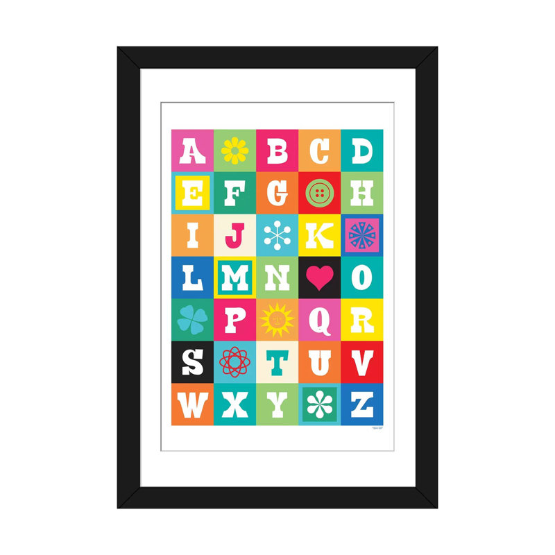 ABC par ThomasDesign - impression sur toile tendue, H 24 po x l 16 po x P 1 po, Papier d'art encadré noir, Blanc