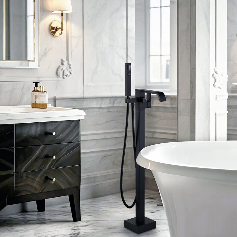 1 Handle Bathroom Freestanding Tub Filler with Diverter, Matte Black