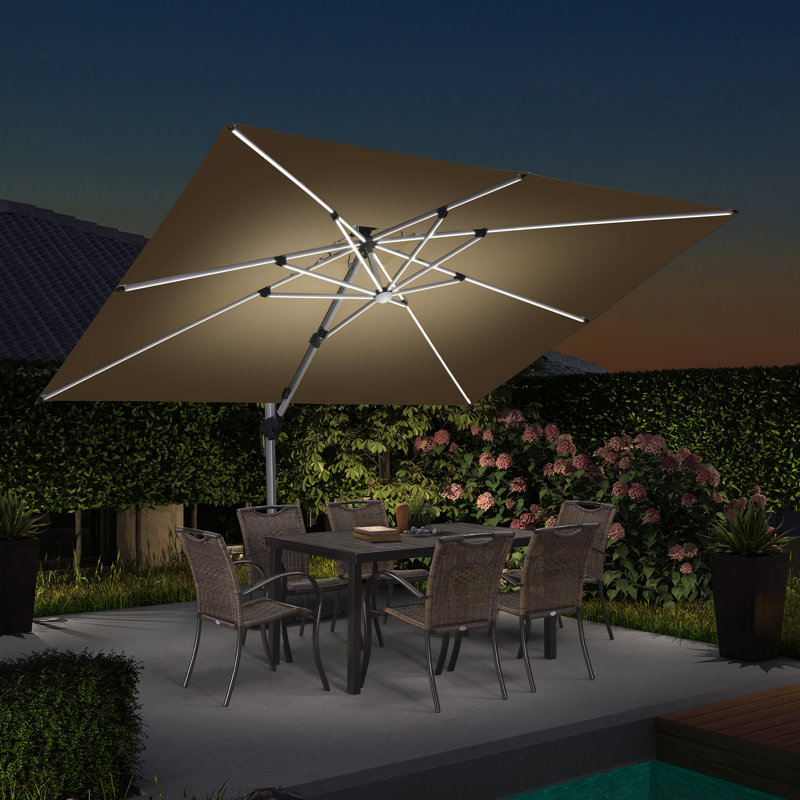 Parasol d'extérieur rectangulaire lumineux 9 pi x 12 pi à DEL à énergie solaire avec base en tôle d'acier, beige, Beige