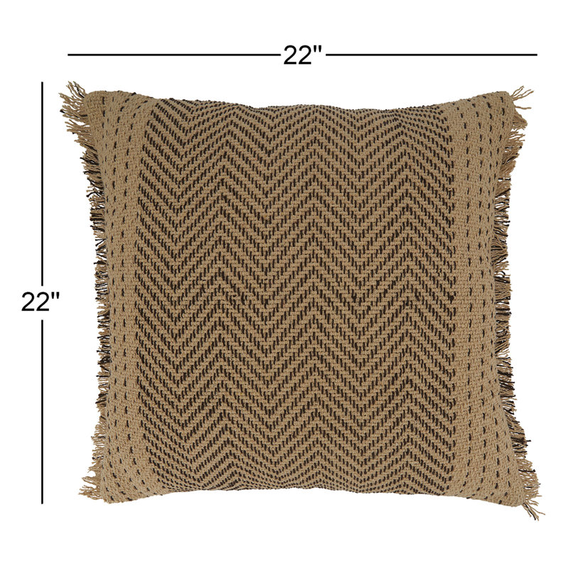 Carey Fringed Cotton Throw Pillow, Polyester/Polyfill, Natural