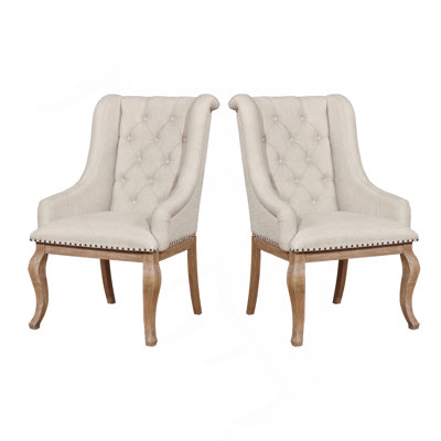 Set Of 2 Cream Fabric Upholstered Arm Chairs, Barley Brown