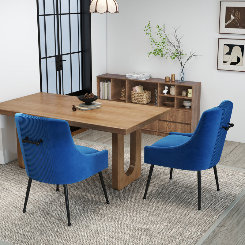 Dinnington Velvet Upholstered Side Chair With Legs, Navy
