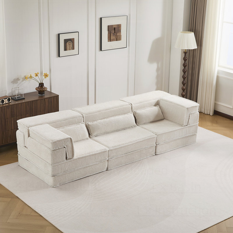 Canapé à compression, canapé-lit convertible au sol, canapé modulaire désossé DIY, sans assemblage, tissu polaire circulaire, surdimensionné à 3 places avec 3 coussins