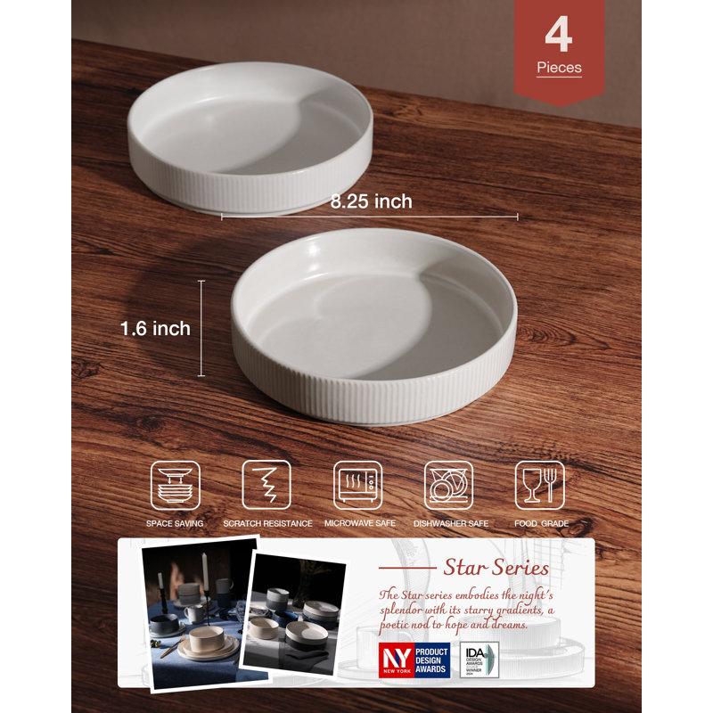 Ensemble de bols à pâtes en grès (ensemble de 4), Matte White