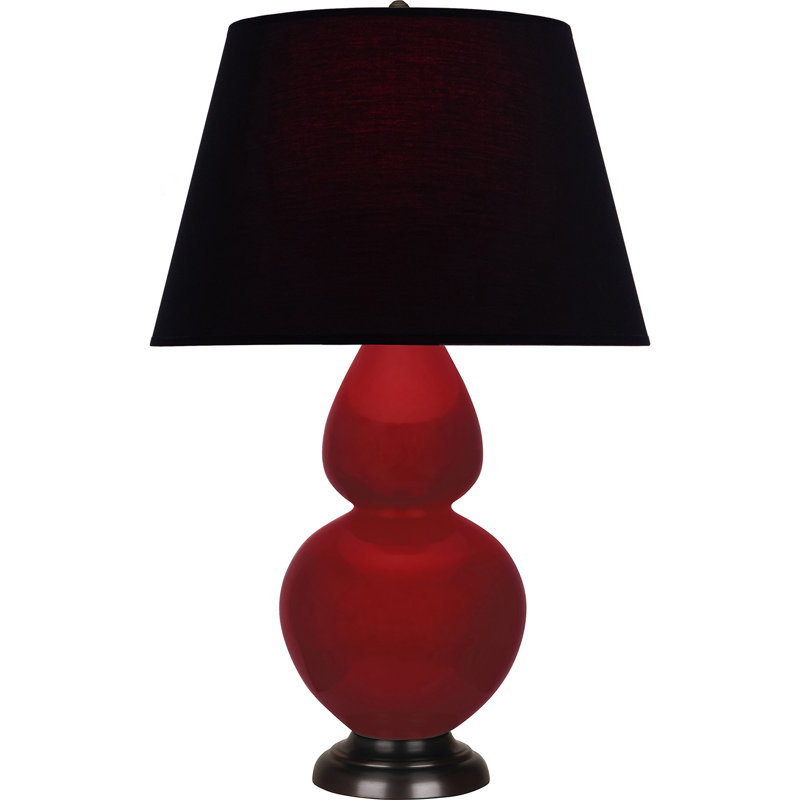 Lampe de table double gourde en céramique, Sangria glacé / bronze, Noir / Rouge, Bronze