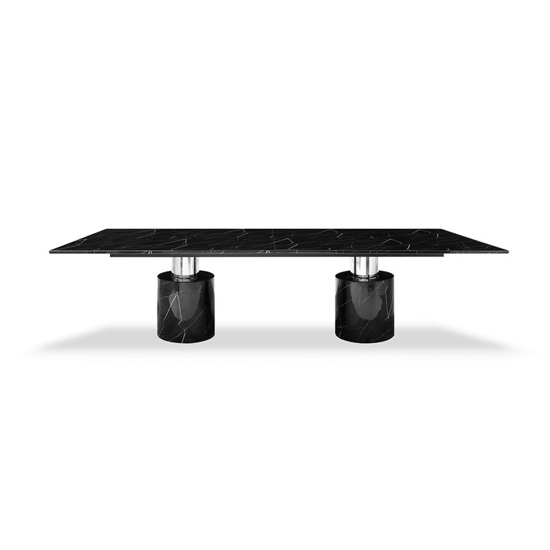 Safeya Marble Dining Table, Black, Black/Chrome, 30" H x 180" W x 48" D