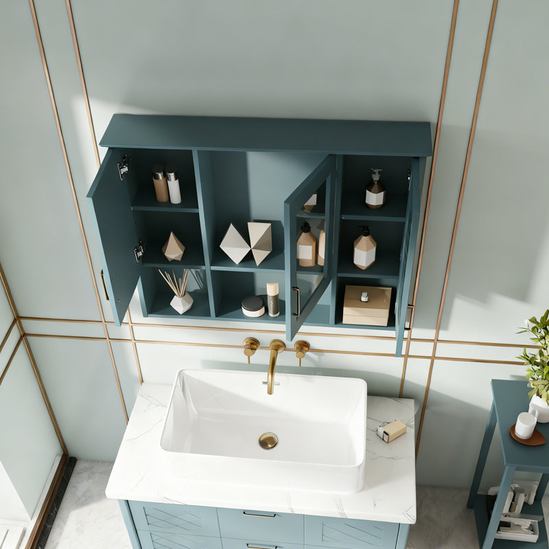 2-In-1 Wall Mounted Bathroom Cabinet With Adjustable Shelves & Soft Close Doors, Blue