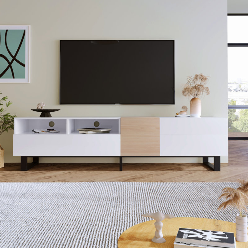 TV Stand  80'' TV With Double Storage Space, Media Console Table, Entertainment Center With Drop Down Door  , , Home Theatre