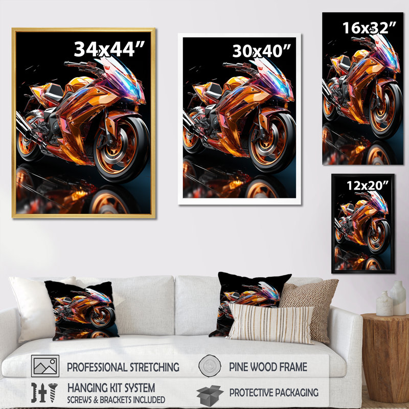 Une aventure à moto rapide, Toile tendue, H 40 po x l 30 po x P 1,5 po