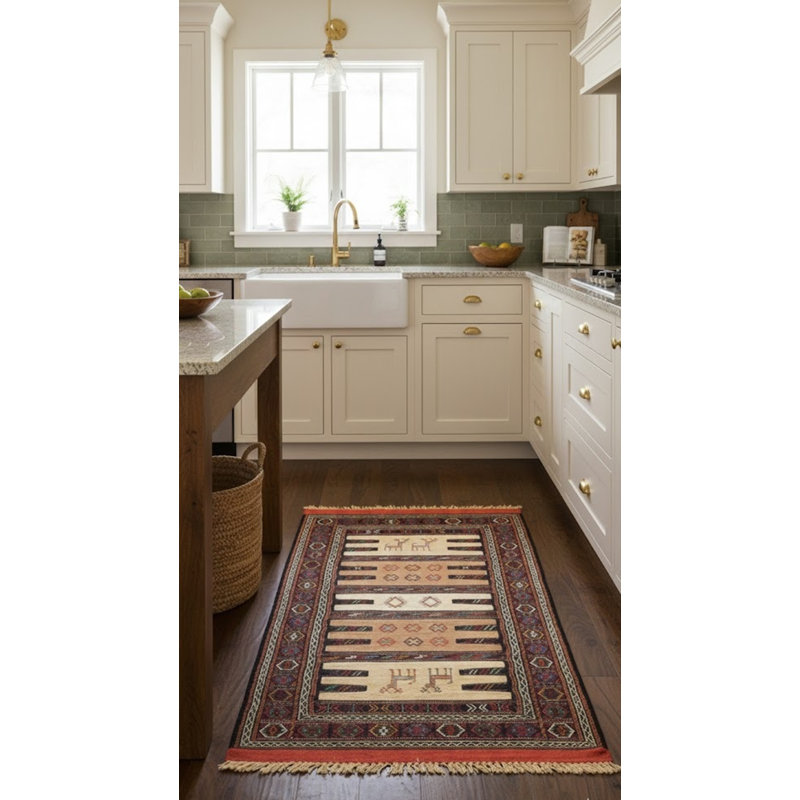 Tapis oriental beige en laine tissé à la main Sumak Herati
