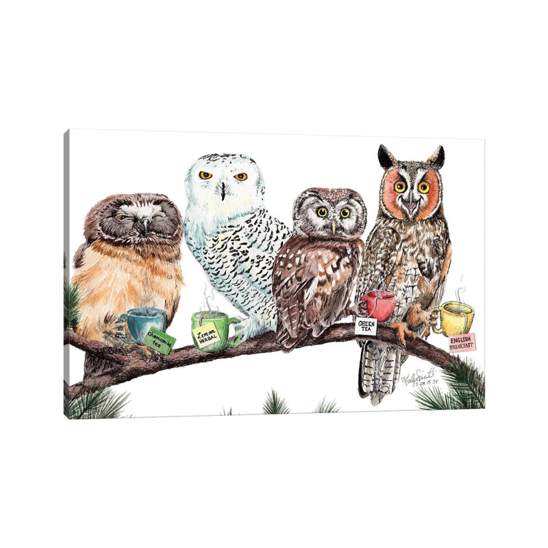 Tea Owls by Holly Simental - Wrapped Canvas Print, 30.48 cm H x 45.72 cm W