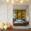 Toile, scène de chambre à coucher sereine avec lit en bois rustique et art mural-1074980018