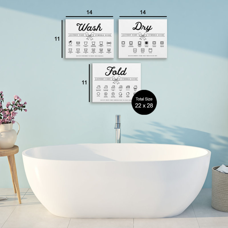 Ensemble de 3 toiles Wash Wash Symbols Bow, H 11 po x l 42 po