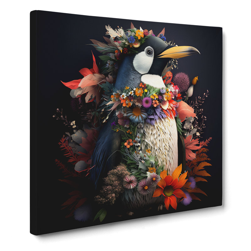 Penguin Floral Art - Wrapped Canvas, 50cm H x 50cm W x 3cm D