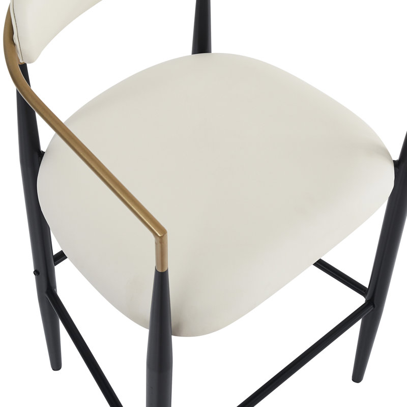 De 2 tabourets de comptoir - Revêtement beige et base en fer noir Bar Duo similicuir
