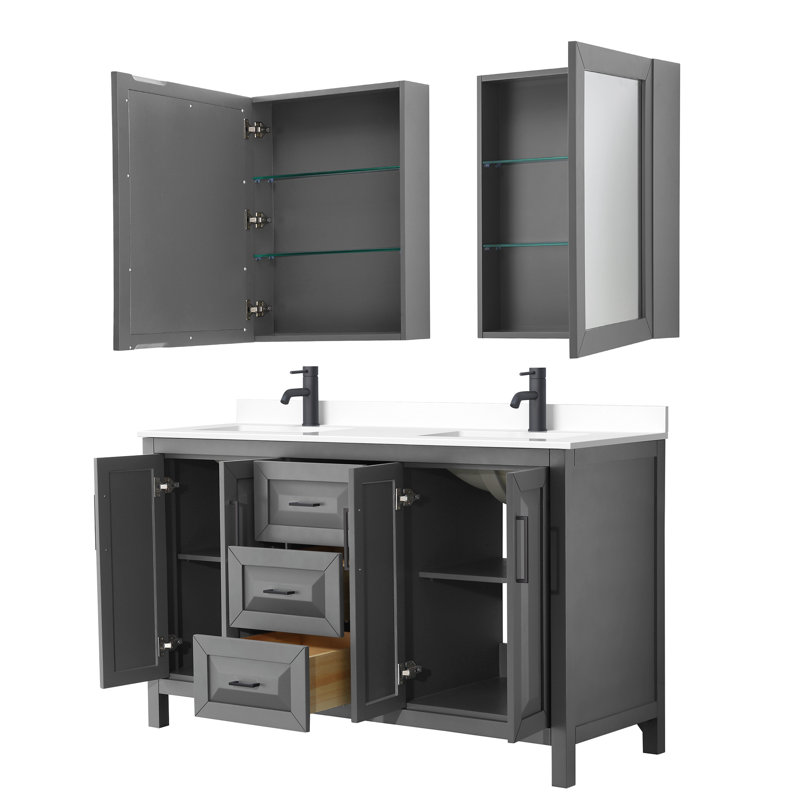 Daria 60'' W Double Vanity, Dark Gray, Matte Black