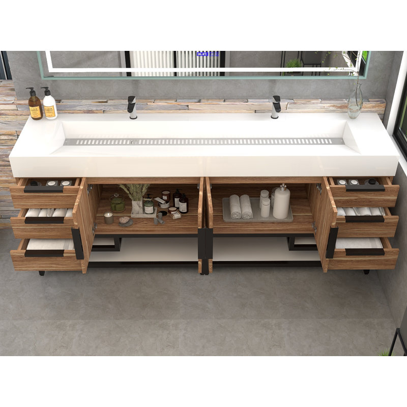 Jessica 84'' Single Bathroom Vanity with Stone Top, Natural Oak