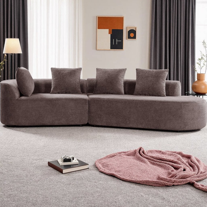 Canapé modulaire incurvé de 116 po avec méridienne moderne de 116 po, ensemble 2 pièces, entièrement assemblé avec une éponge compressée à haute densité, faisant face à droite, doux tissu perlé pour le salon