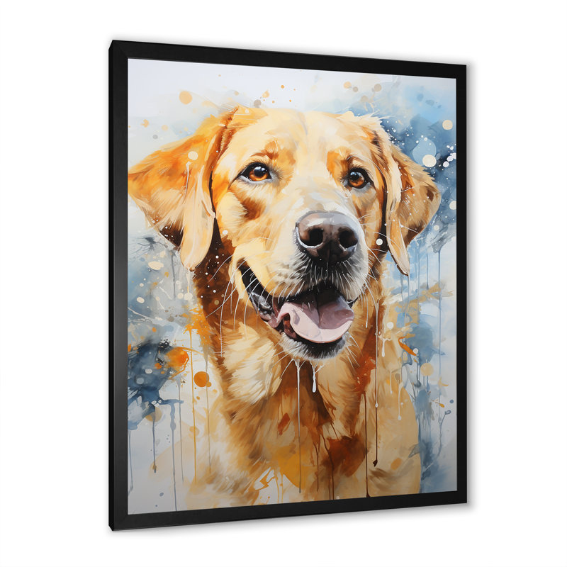 «Dog Labrador Dreams», reproduction d'art sur toile encadrée, Cadre simple noir, H 32 po x l 16 po x P 1 po