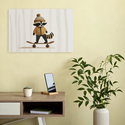 Playful Raccoon Skater Contemporary Forest Wall Art Print
