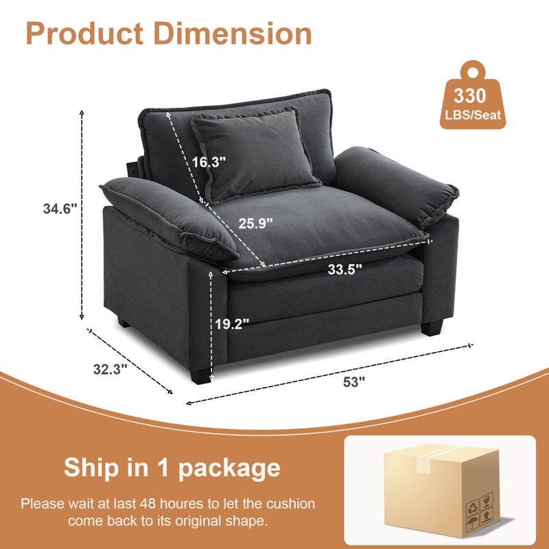 Fauteuil rembourré moderne à siège simple avec coussins Modern, Gris