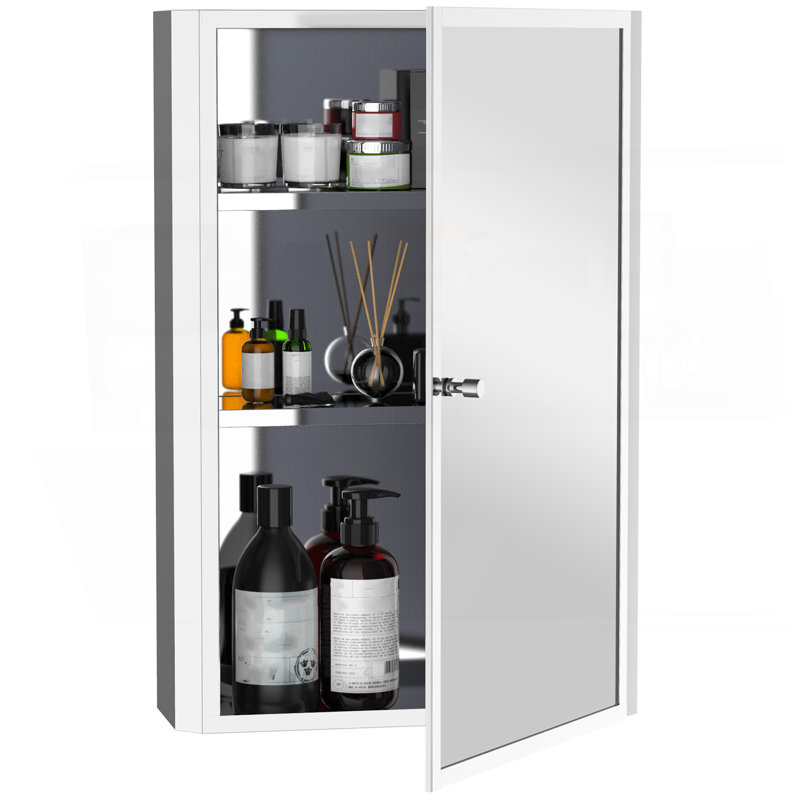 Armoire de salle de bain à miroir avec cadre vertical en acier inoxydable 16 po x 24 po, organisateur de rangement mural avec porte simple