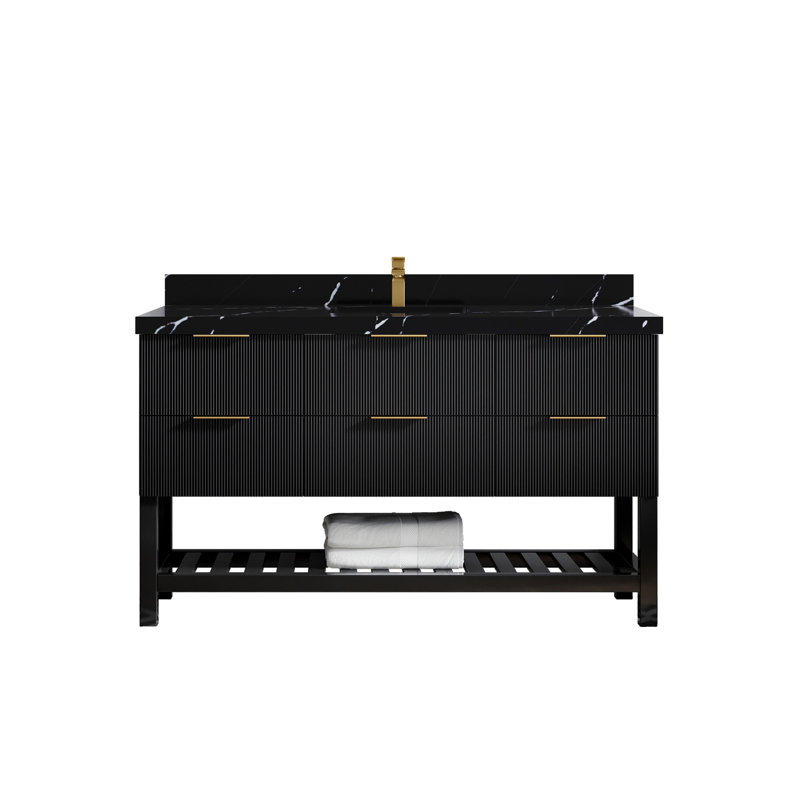 60'' Single Bathroom Vanity with Quartz Top, Calacatta Black