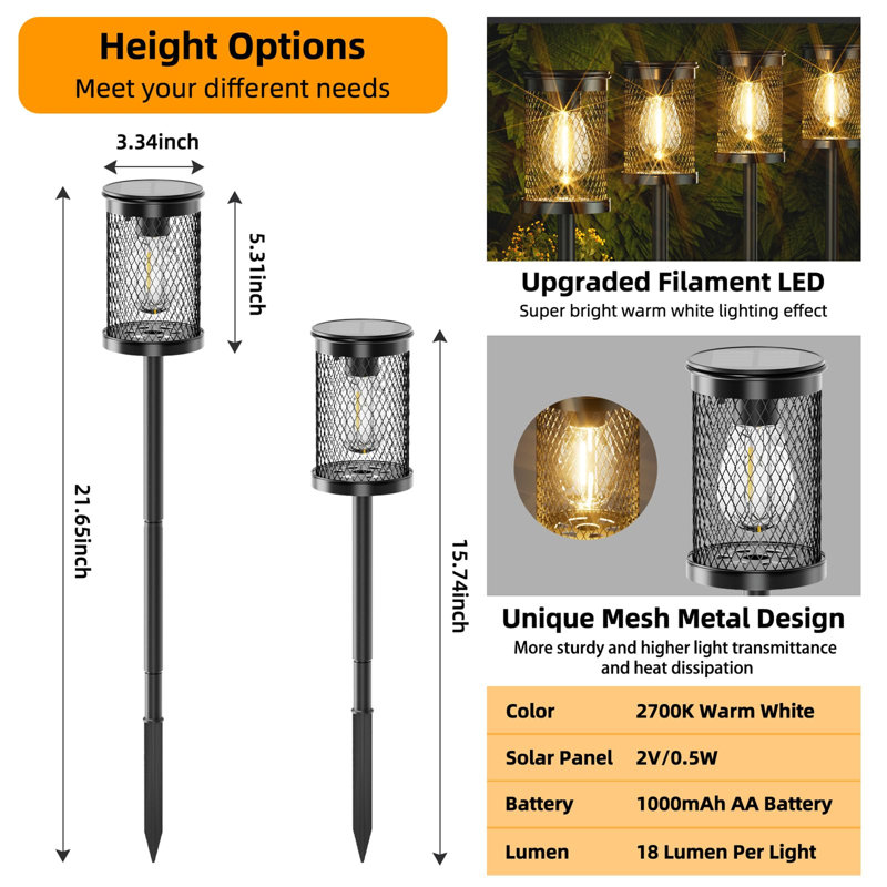 Black Mesh Metal Solar LED Pathway Lights, 4-Pack