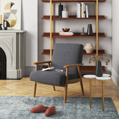 Chaise d'appoint rembourrée en tissu avec pieds en bois d'hévéa Amelia