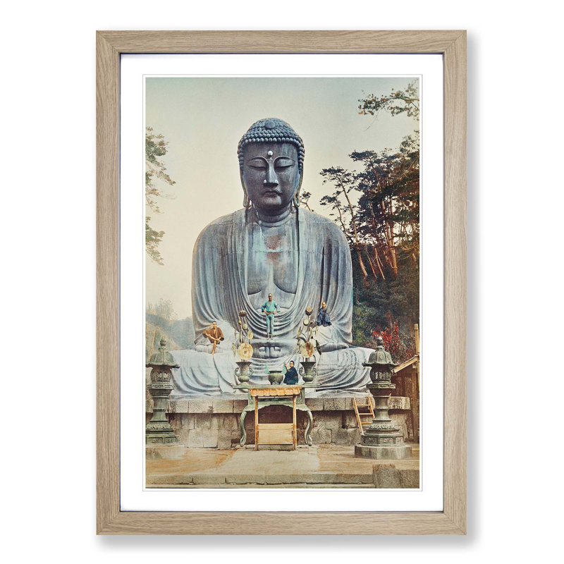 Bronze Buddha at Kamakura by Kazumasa Ogawa - Picture Frame Graphic Art Print on MDF, 36cm H x 27cm W x 2cm D, Oak Framed