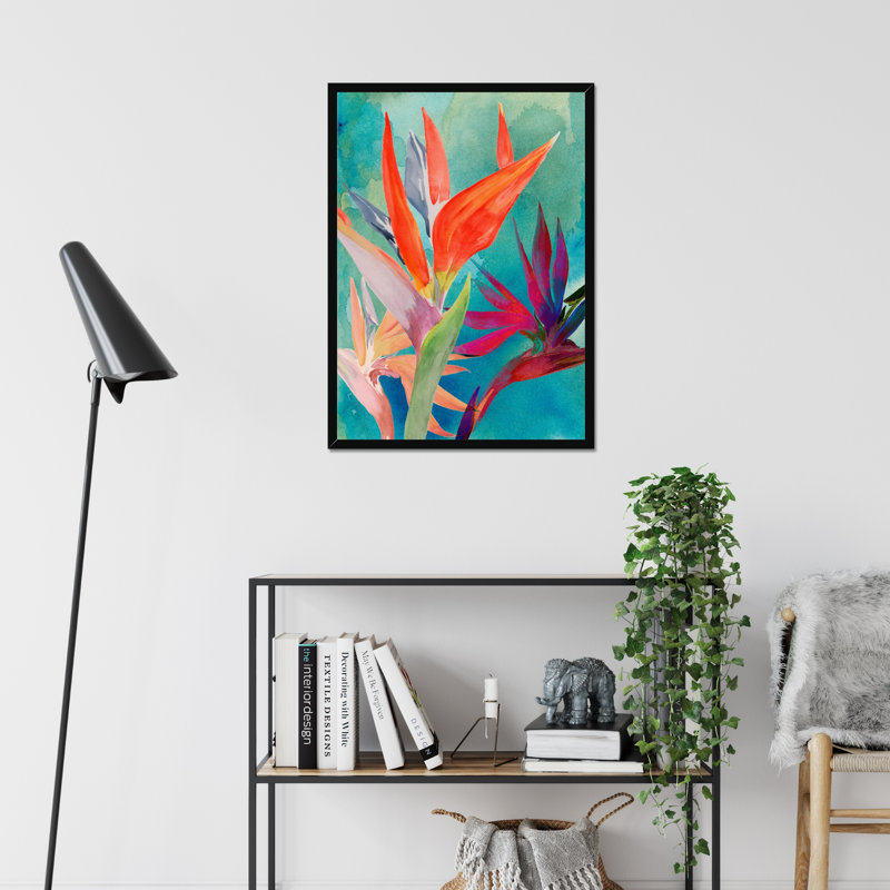 Vivid Birds of Paradise I by Jennifer Paxton Parker - Painting, Black Single Picture Framed Paper, 80cm H x 55cm W