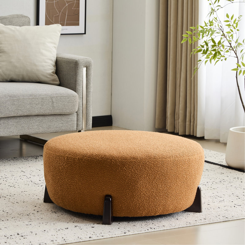 Boucle ronde Modish avec pieds en bois évasés, orange citrouille chaud, se fond bien dans la couleur orange de la maison, fonctionne comme table d'appoint, 31,5 pouces de profondeur, 14 hauteurs