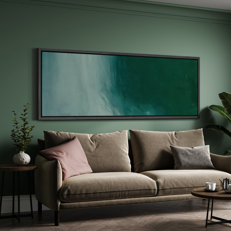 Abstrait paysage mural encadré, impression minimaliste verte pour décoration murale moderne, H 20 po x l 60 po, Noir