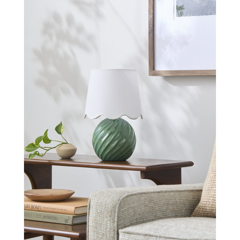 Wyatan Table Lamp, Dark Green, White Linen