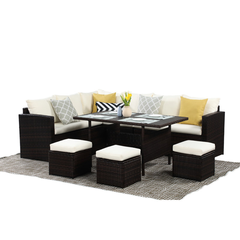 Canapé modulaire d'extérieur rembourré 7 places avec coussins confortables