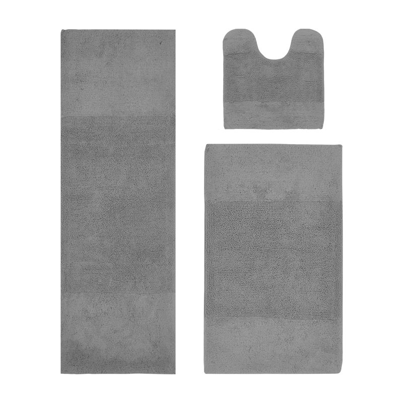 Ensemble de tapis pour salle de bain 3 pièces 100% coton 2155 g / m² Merkle, certifié OEKO-TEX®, envers en latex antidérapant, touffeté moelleux, super absorbant et lavable à la machine pour la salle de bain, la douche et la baignoire, gris