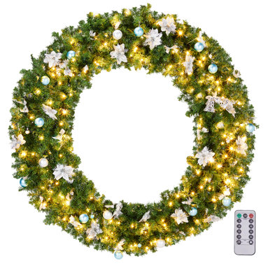 60'' Pre-Lit Christmas PVC Wreath With With Bells & Blue Silver Ornaments