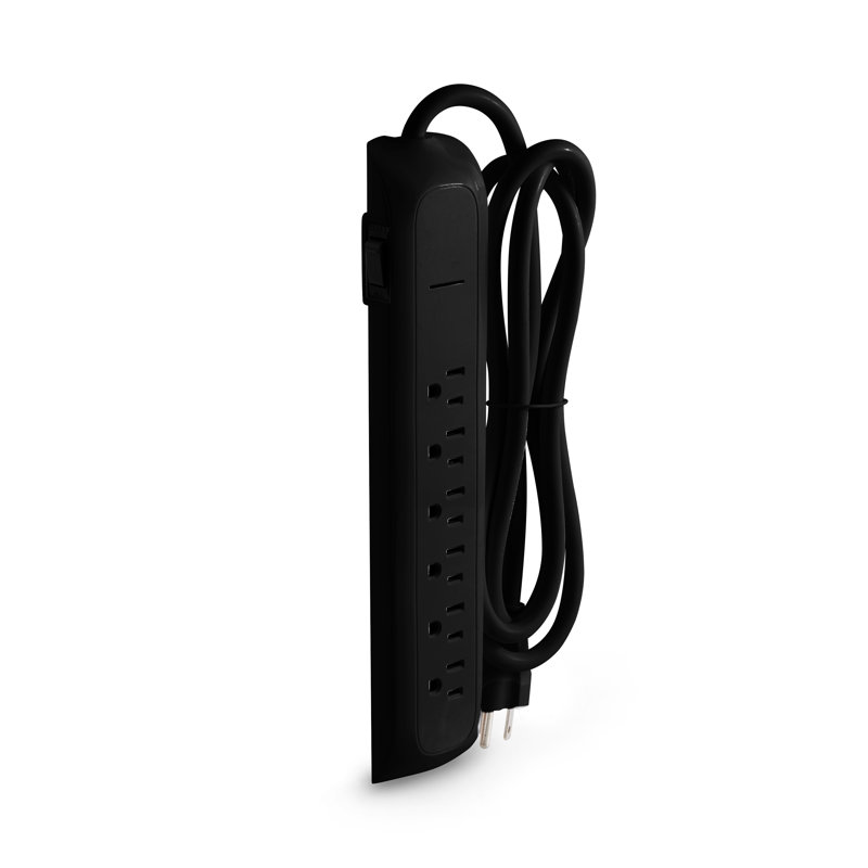 Multiprise 6 prises, cordon d'alimentation 6 ', Noir, noir, noir, noir