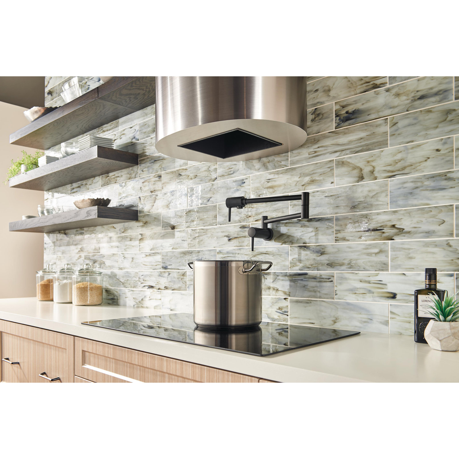 Contemporary Pot Filler Faucet, Wall Mount Pot Filler Kitchen Faucet, Matte Black