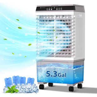Ecotronic 1800 CFM Evaporative Air Cooler, Portable Swamp Cooler with 5.2 Gal Water Tank, Remote Control, 3 Speeds & 3 Modes, 6 Ice Packs, Humidifier Cooer Fan 3 in 1 for Room, Garage, Patio (Set of 10)